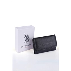 U.S. Polo Assn. 23841 Hakiki Deri Akordiyon Mıknatıslı Unısex Cüzdan Siyah 23UU.S0012