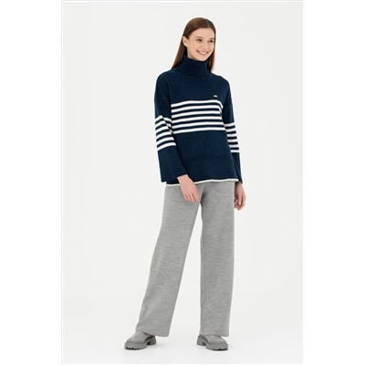 Kadın Gri Melanj Loose Fit Triko Pantolon