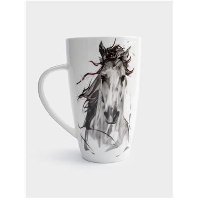 Кружка, 600 мл, фарфор F, черно-белая, Конь, Horse
