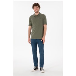 Erkek Regular Fit Polo Yaka Koyu Haki Basic Tişört