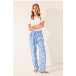Pantalón largo viscosa flores azul