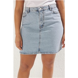 Açık Mavi Yüksek Bel A Shape Denim Etek TBBAW23AZ00042