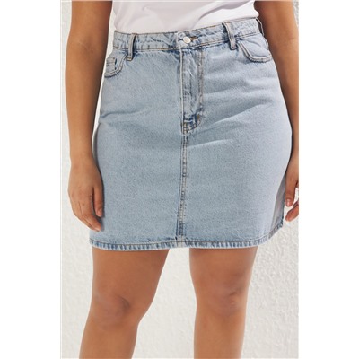 Açık Mavi Yüksek Bel A Shape Denim Etek TBBAW23AZ00042