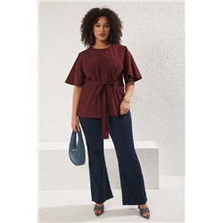 Bordo Bağlama Detaylı Dokuma Bluz TBBSS22BZ1316