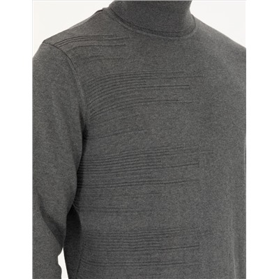 Gri Melanj Slim Fit Balıkçı Yaka Triko Kazak