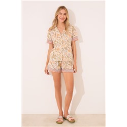 Pijama corto camisero algodón flores