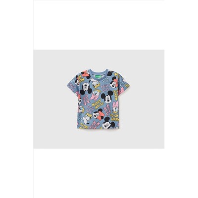 United Colors of BenettonKız Çocuk Havacı Mavi Mix Disney Karakter Baskılı T-shirt Multi