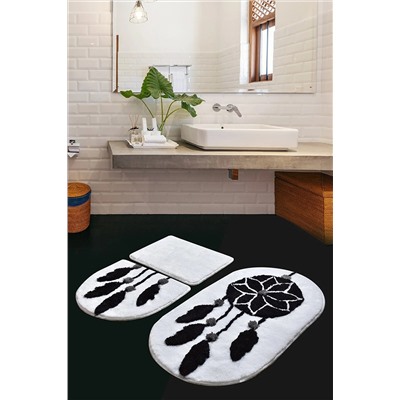 Chilai Home Rüya Siyah 3 Lu Set Klozet Takımı, Banyo Paspas Seti Halısı 8682125935683