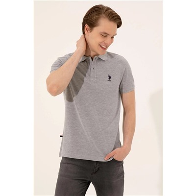 Erkek Gri Melanj Basic Polo Yaka Tişört