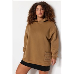 Trendyol Curve Vizon Nakış Detaylı Oversize Örme Sweatshirt TBBAW24AO00018