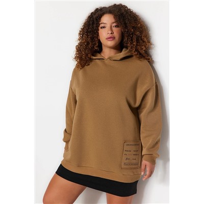 Trendyol Curve Vizon Nakış Detaylı Oversize Örme Sweatshirt TBBAW24AO00018