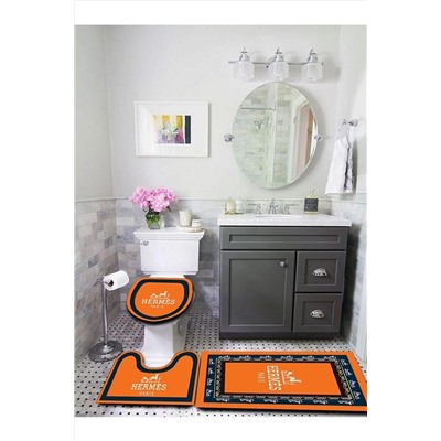 Doruklar Home Collection Yıkanabilir Kaymaz Tabanlı Dekoratif Desenli 3 Lü Klozet Takımı Banyo Paspas Seti KT-045