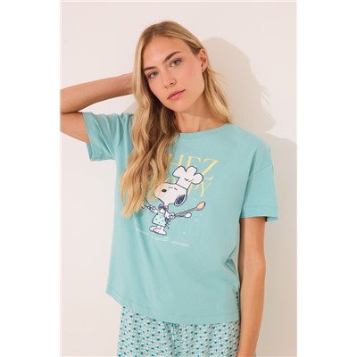 Pijama corto 100% algodón Snoopy verde