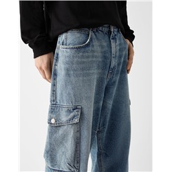 Faded dirty effect skater fit cargo jeans