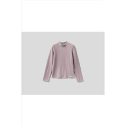 United Colors of BenettonKız Çocuk Gül Kurusu Balıkçı Yaka Küçük Logolu T-shirt Lila