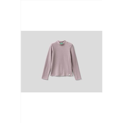 United Colors of BenettonKız Çocuk Gül Kurusu Balıkçı Yaka Küçük Logolu T-shirt Lila