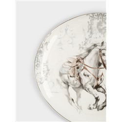 Тарелка закусочная, 21 см, фарфор N, белая, с серебристым кантом, Конь, White horse