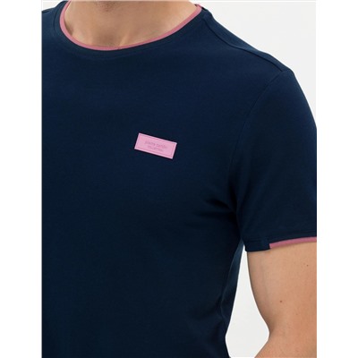 Lacivert Slim Fit Bisiklet Yaka Tişört