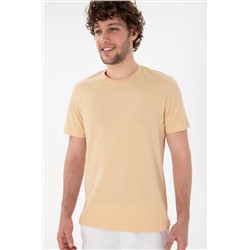 Erkek Regular Fit Bisiklet Yaka Bej Basic Tişört