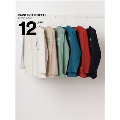 PACK OF 6 PRINTED LONG SLEEVE T-SHIRTS