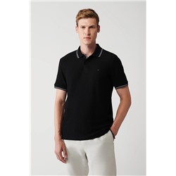 Avva Erkek Siyah %100 Pamuk Jakarlı Standart Fit Normal Kesim 2 Düğmeli Polo Yaka T-shirt A31y1185 A31Y1185