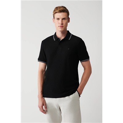 Avva Erkek Siyah %100 Pamuk Jakarlı Standart Fit Normal Kesim 2 Düğmeli Polo Yaka T-shirt A31y1185 A31Y1185