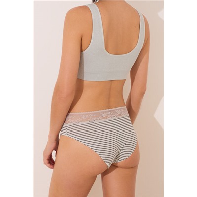 Braga ancha algodón print y encaje gris