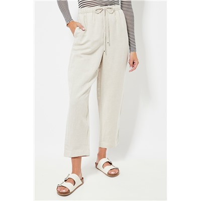 Pantalón relaxed fit de lino cintura alta - Blanco
