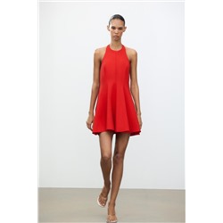 SHORT HALTER GODET DRESS