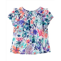 Floral Flutter-Sleeve Top