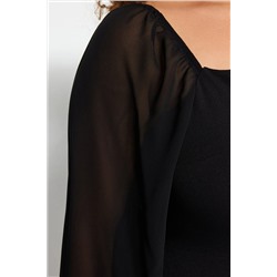 Siyah Uzun Kol Vücuda Oturan Yırtmaçlı Midi/Orta Boy Dokuma Elbise TBBAW24AH00089