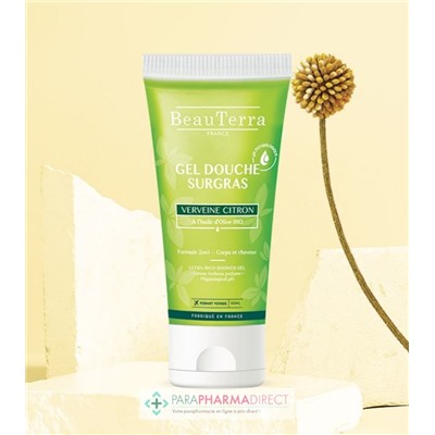 BeauTerra Gel Douche Surgras - Verveine Citron 100 mL - Format Voyage
