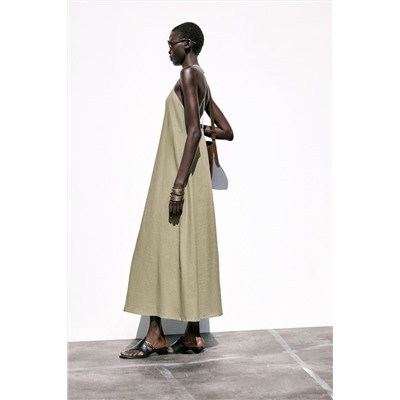 VOLUMINOUS LINEN BLEND MIDI DRESS
