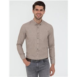 Bej Slim Fit Uzun Kollu Gömlek