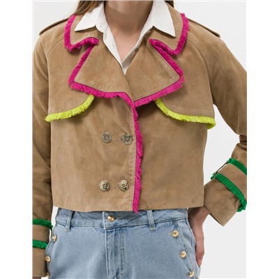 Krem Crop Top Deri Ceket