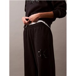 Sequin Monogram Logo Fleece Wide Leg Sweatpants