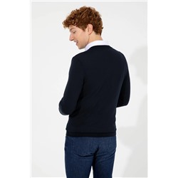 Erkek Lacivert V - Yaka Basic Triko Kazak