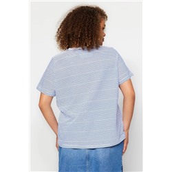 Lacivert Çizgili Bisiklet Yaka Çizgili Örme T-Shirt TBBSS23BF00068