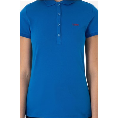 Kadın Kobalt Mavi Basic Polo Yaka Tişört