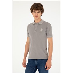 Erkek Slim Fit Polo Yaka Koyu Gri Basic Tişört
