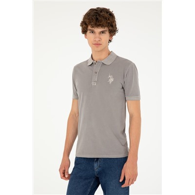 Erkek Slim Fit Polo Yaka Koyu Gri Basic Tişört