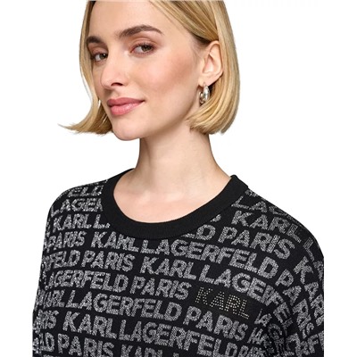KARL LAGERFELD PARIS Women's Logo Signature Crewneck Sweater