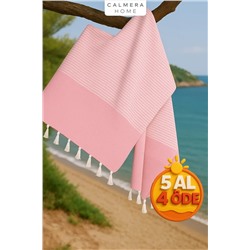 Calmera, Çizgili Peştemal | Pamuk - Doğal Saçaklı | Plaj, Havuz, Spa, Sauna, Spor, Seyahat Havlusu - Pembe