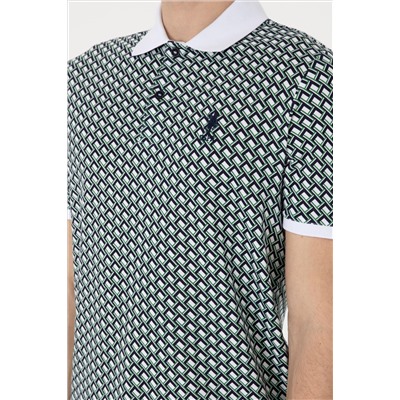 Erkek Regular Fit Polo Yaka Lacivert Desenli Tişört