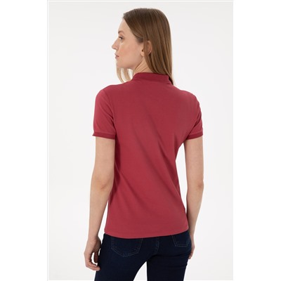 Kadın Vişne Basic Polo Yaka Tişört