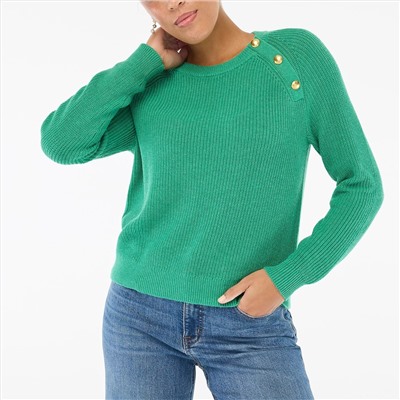 Button raglan crewneck sweater
