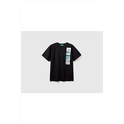 United Colors of BenettonErkek Çocuk Siyah Beach Baskılı T-shirt Siyah