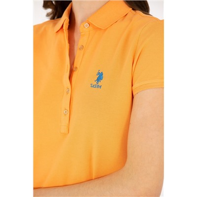Kadın Turuncu Polo Yaka Örme Elbise