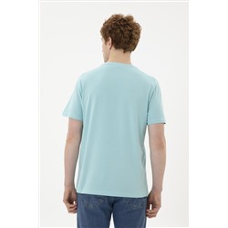 Erkek Regular Fit Bisiklet Yaka Su Yeşili Basic Tişört