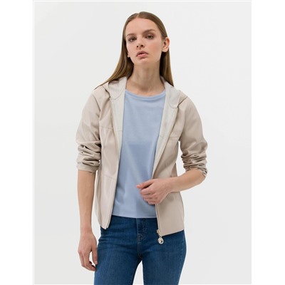 Bej Cropped Slim Deri Ceket